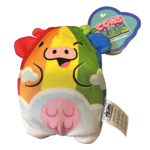 Cows Vs Aliens & Cats Vs Pickles 4" Bean Bag Plush Toys Rainbow Cow & Viking Pi - Picture 2 of 5